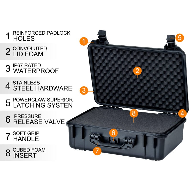 MEIJIA All Weather Portable IP67 Waterproof Protective Case, Hard Camera Case with customizable foam, Perfectly Protection of Camera, Drones,Pistols,Lens,Equipments,Black,18.5 x14.06x6.93inches - Image 4